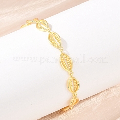 Cowrie Shell Shape Brass Link Chain Bracelets for Women&nbsp;BJEW-K248-07B-G