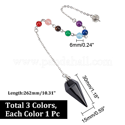 3Pcs 3 Style Natural Gemstone Hexagonal Pointed Dowsing Pendulums&nbsp;HJEW-GL0001-07