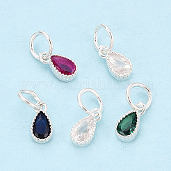 925 Sterling Silver Pave Cubic Zirconia Teardrop Birthstone Style Charms&nbsp;STER-T009-21S