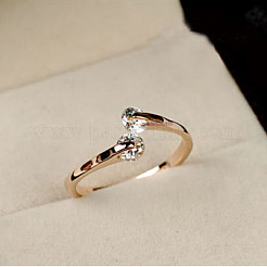 Real 18K Gold Plated Brass Cubic Zirconia Cuff Rings&nbsp;RJEW-EE0001-024C