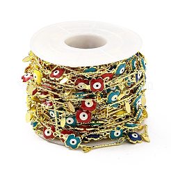Handmade Brass Enamel Flower Link Chain&nbsp;CHC-I045-06G