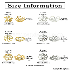 60Pcs 6 Styles Flower Brass Fancy Bead Caps&nbsp;KK-CJ0002-20-NR