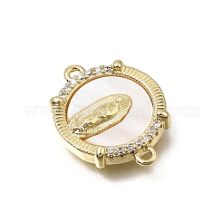 Virgin Mary Theme Brass Micro Pave Clear Cubic Zirconia Connector Charms&nbsp;CU-CBAF50C-05B-G02