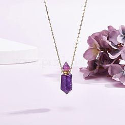 Natural Amethyst Pointed Hexagon Perfume Bottles Pendant Necklace&nbsp;NJEW-CA0001-07A
