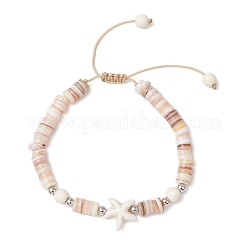2Pcs Starfish & Turtle Natural Freshwater Shell Beads Braided Bead Bracelets&nbsp;BJEW-JB11919-02