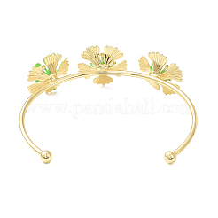 Alloy Flower with Imitation Pearl Beaded Open Cuff Bangle for Women&nbsp;LS-BJEW-D054-02G-02