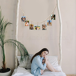 Wooden Beaded Wall Hanging Photo Display with Wooden Clip for Home Decorations&nbsp;DJEW-WH0036-152