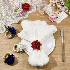 8Pcs 4 Colors Hemp Rope & Polyester Rose Flower Napkin Rings&nbsp;AJEW-MA0001-22