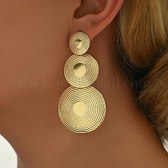 Zinc Alloy Triple Textured Disc Dangle Stud Earring for Women&nbsp;YO6047