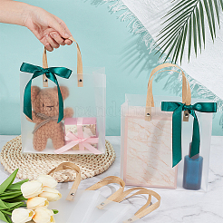 Transparent Frosted PVC Plastic Gift Tote Bags with Green Ribbon&nbsp;ABAG-WH0048-68B