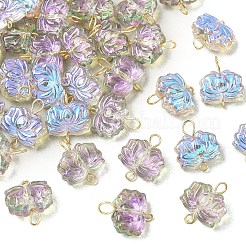 50Pcs Electroplated Transparent Glass Flower Connector Charms&nbsp;PALLOY-YW00044