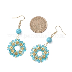 Flower Handmade Glass Seed Beads Dangle & Drop Earrings&nbsp;EJEW-MZ00679-03
