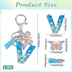 1Pc Resin Letter & Acrylic Butterfly Tassel Keychains&nbsp;KEYC-GF0001-19C