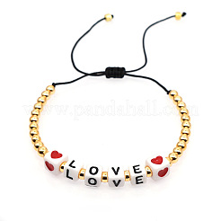 Love Word Acrylic Cube Braided Bead Bracelets&nbsp;EG4243
