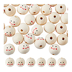 40Pcs Printed Wood European Beads&nbsp;WOOD-DC0001-11