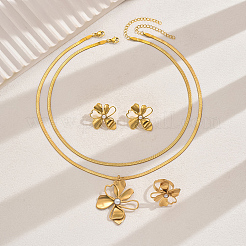 Stainless Steel Hollow Flower Earrings & Necklaces & Rings Sets for Women&nbsp;YQ8759