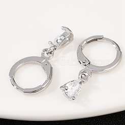 Brass Micro Pave Cubic Zirconia Teardrop Hoop Earrings&nbsp;EJEW-K309-18P-01