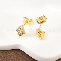 Brass Micro Pave Clear Cubic Zirconia Stud Earrings&nbsp;EJEW-F405-21B-G