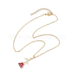 Valentine's Day Alloy Dark Red Enamel Rose Flower Pendant Necklaces&nbsp;X1-NJEW-TA00183