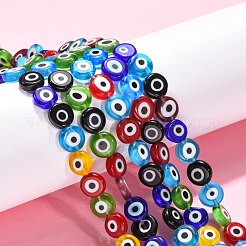 Handmade Evil Eye Lampwork Flat Round Bead Strands&nbsp;LAMP-L058-10mm-M