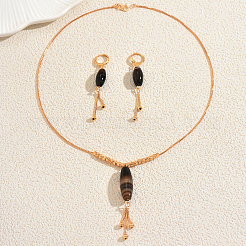 Natural Agate Horse Eye Earrings & Necklaces Sets with Tassel Beads for Women&nbsp;TU2166