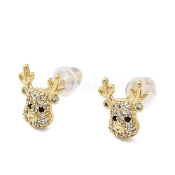 Deer Brass Micro Pave Clear Cubic Zirconia Stud Earrings&nbsp;EJEW-A146-03G