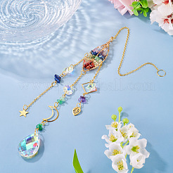 1Pc Wire Wrapped Alloy & Natural Mixed Stone Tree of Life Hanging Suncatchers&nbsp;HJEW-TA0001-46B