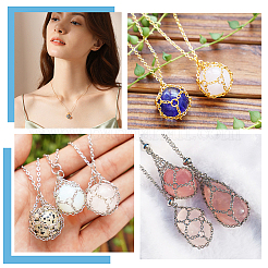 6Pcs 3 Colors Brass Chains Macrame Pouch Necklaces&nbsp;NJEW-AR00001