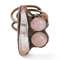 Nuggets Natural Quartz Crystal & Rose Quartz Adjustable Rings&nbsp;RJEW-A041-04R