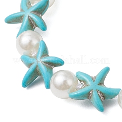 Starfish Synthetic Turquoise & Acrylic Pearl Braided Bead Bracelets for Women&nbsp;BJEW-JB11263-01