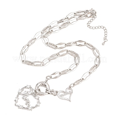 Mother's Day Brass Pave Clear Cubic Zirconia Mama Heart Pendant Necklaces&nbsp;NJEW-A071-04P