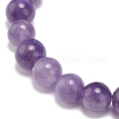Natural Amethyst Round Beaded Stretch Bracelet with Heart Charm&nbsp;BJEW-JB09019-02