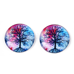 Half Round/Dome Tree Pattern Glass Flatback Cabochons for DIY Projects&nbsp;GGLA-Q037-25mm-M28-01
