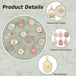 12Pcs 6 Styles Brass Micro Pave Clear Cubic Zirconia Pendants&nbsp;KK-HS0015-79