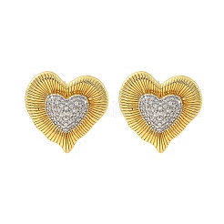 Heart Brass Micro Pave Clear Cubic Zirconia Stud Earrings&nbsp;EJEW-H158-02G