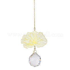 Brass Hollow Lotus Leaf Hanging Ornaments&nbsp;HJEW-E012-03G-02
