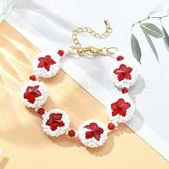 MIYUKI Glass Seed & Lampwork & Rhinestone Braided Star Link Chain Bracelets&nbsp;BJEW-MZ00038-02