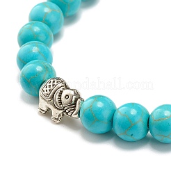 Round Synthetic Turquoise & Natural Lava Rock Stretch Bracelet&nbsp;BJEW-JB07470-02