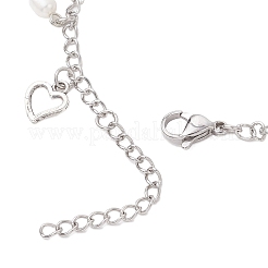 Natural Black Agate(Dyed & Heated) & Natural Pearl & 304 Stainless Steel Heart Tassel Curb Chain Anklets&nbsp;AJEW-AN00697