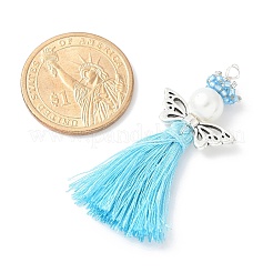 Glass Pearl Round Beaded with Polycotton Tassel Big Pendants&nbsp;PALLOY-MZ00612