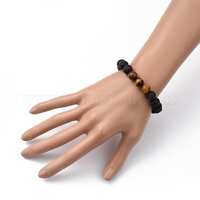 Natural Tiger Eye & Lava Rock Beaded Stretch Bracelets&nbsp;BJEW-JB05415-04-1