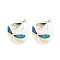 Alloy Enamel Boho Stud Earrings, Oval with Dragonfly, Dodger Blue, 33x26mm
