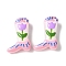 Baking Paint Glass Enamel Beads, Boot with Flower, Pink, 24x17x8~8.5mm, Hole: 1.4mm