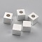 Brass Spacer Beads, Cadmium Free & Lead Free, Long-Lasting Plated, Cube with Round Hole, 925 Sterling Silver Plated, 4x4x4mm, Hole: 1.8mm