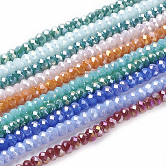 Electroplate Glass Beads Strands, Imitation Jade, AB Color Plated, Faceted, Rondelle, Mixed Color, 3x2mm, Hole: 0.5mm, about 135~140pcs/strand, 32~34cm