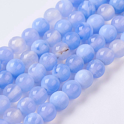 Natural Dyed & Heated Agate Bead Strands, Round, Light Sky Blue, 6mm, Hole: 1mm, about 62pcs/strand, 14.4 inch