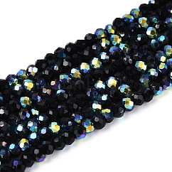 AB Color Plated Glass Rondelle Beads Strands, Faceted, Black, 2.5x2mm, Hole: 0.5~0.9mm, about 148~159pcs/strand, 11.42~13.19''(29~33.5cm)