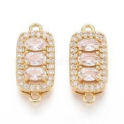 Brass Pave Clear Cubic Zirconia Connector Charms, Rectangle Links, Long-Lasting Plated, Golden, 9x20x5mm, Hole: 1.4~1.5mm