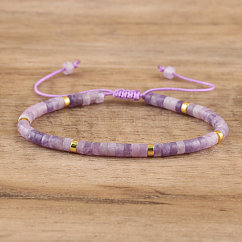 Natural Lepidolite Beaded Braided Bracelets, Adjustable Women's Bracelets, Inner Diameter: 16cm, Bead: 4~4.5x2~2.5mm
