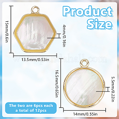 12Pcs 2 Styles Natural White Shell Flat Round Hexagon Pendants&nbsp;KK-DR0001-41B